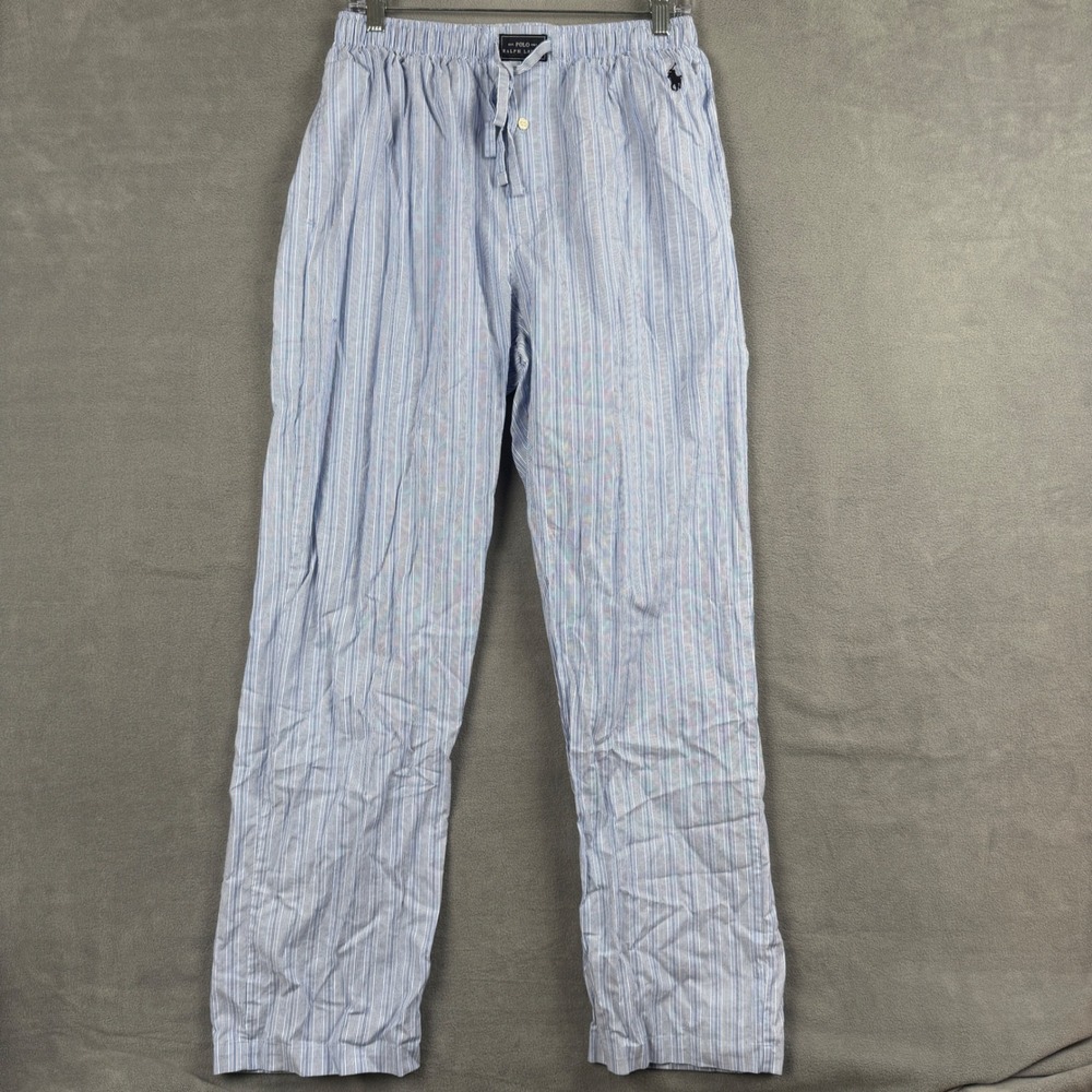 Polo Ralph Lauren Mens Blue White Striped Cotton Pajama Pants Medium R168CV